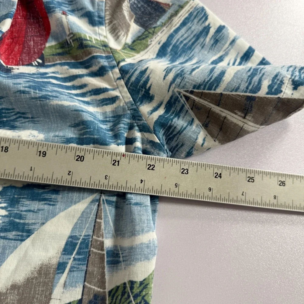 Reyn Spooner Shirt Mens Medium Blue Transpacific Yacht Race Hawaiian Camp